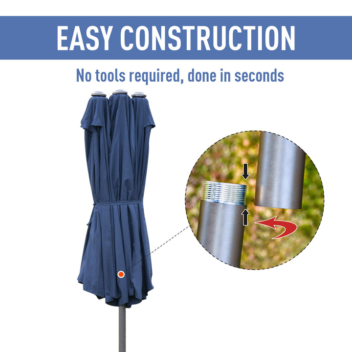 4.6M Sun Umbrella Canopy Double-sided Crank Sun Shade w/ Cross Base Dark Blue