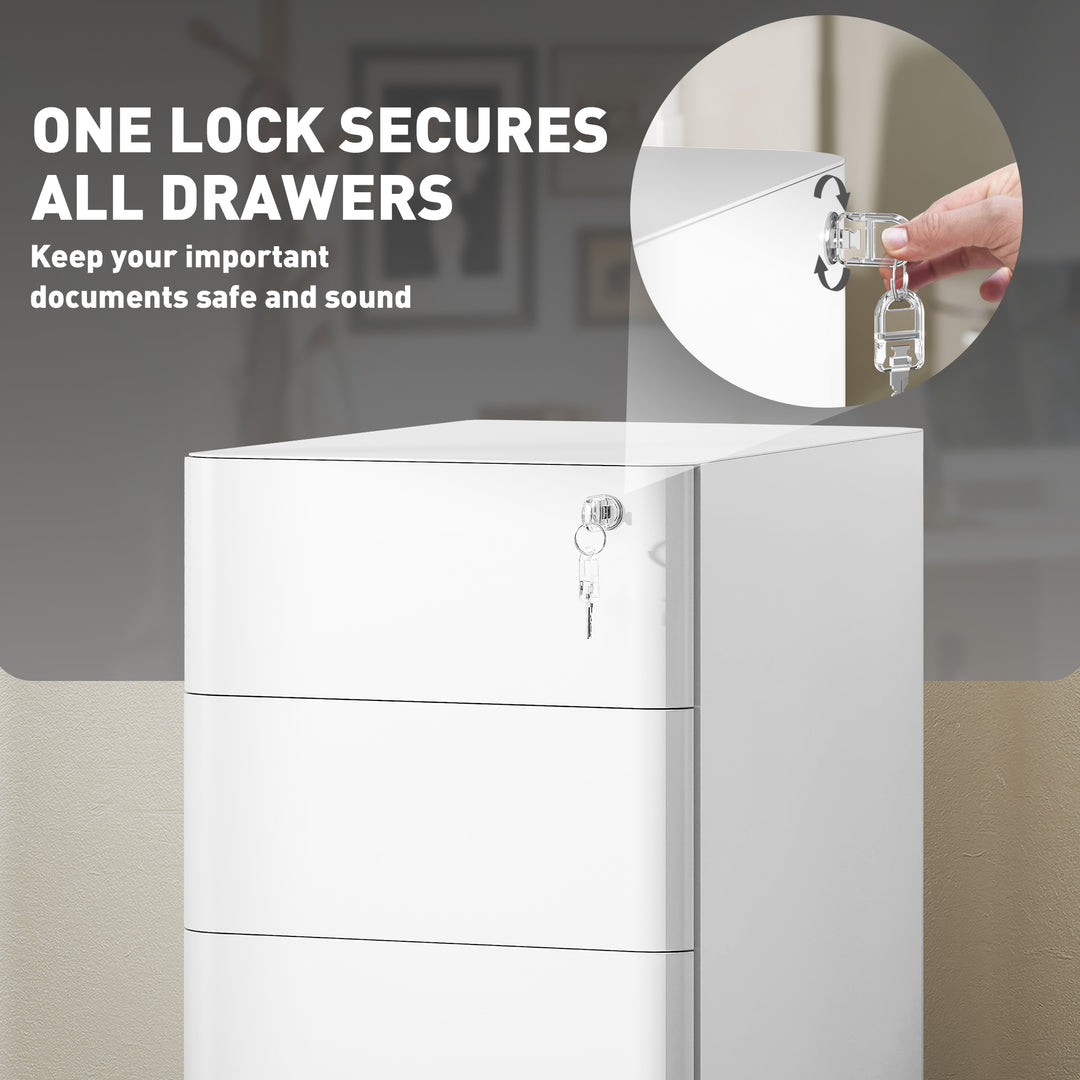 3-Drawer Steel Filing Cabinet with Lock - White