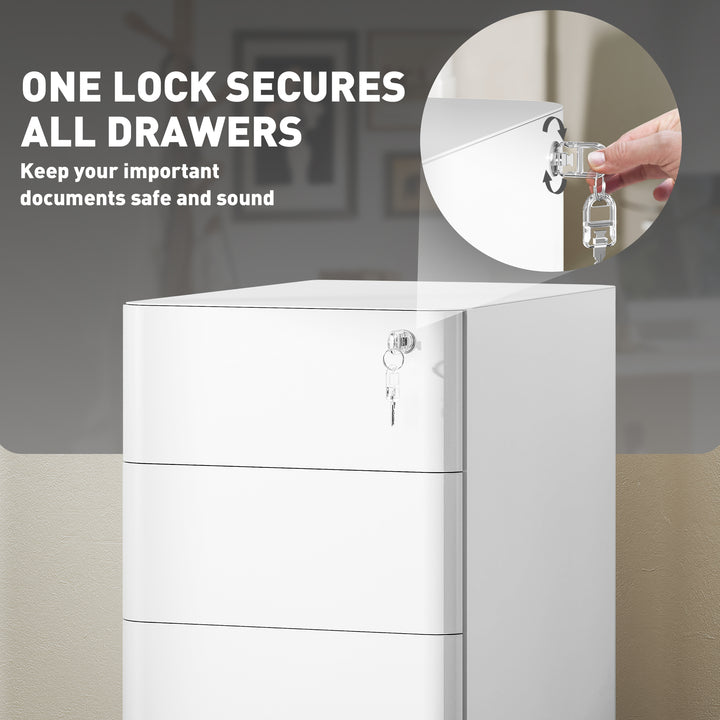 3-Drawer Steel Filing Cabinet with Lock - White