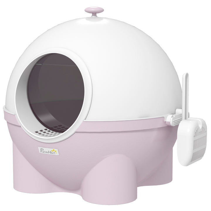Large Cat Litter Box, with Scoop, Front Entrance, 53 x 51 x 48cm - Pink