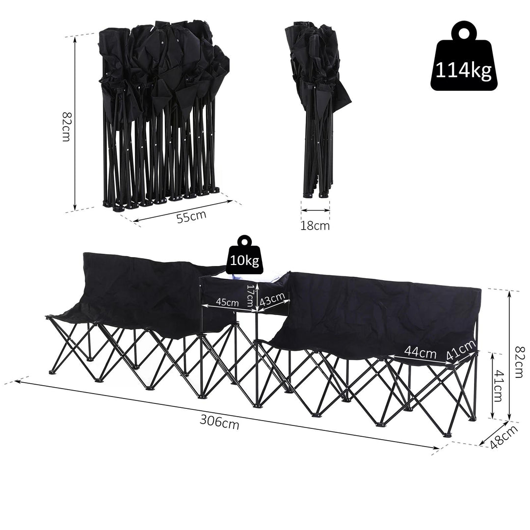 Outsunny 6-Seater Folding Steel Camping Bench w/ Cooler Bag Black