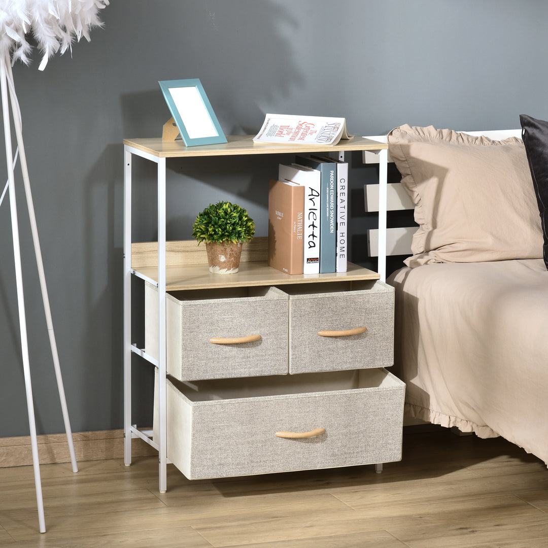 MCL 3 Drawer Storage Chest Unit Home Cabinet w/ Shelves Home Living Room Bedroom Entryway Living Furniture, Light Grey