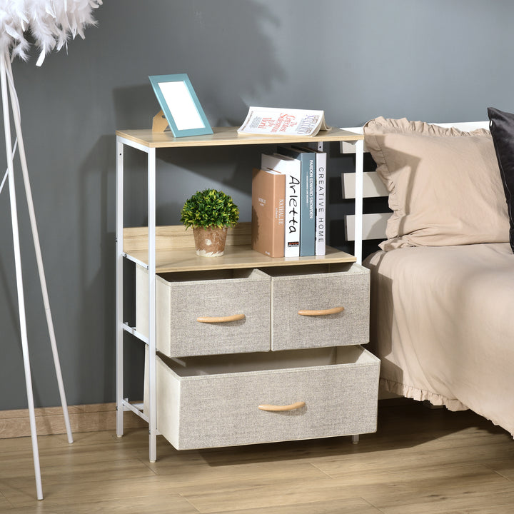 MCL 3 Drawer Storage Chest Unit Home Cabinet w/ Shelves Home Living Room Bedroom Entryway Living Furniture, Light Grey
