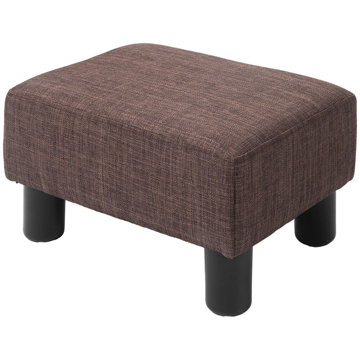 HOMCOM Compact Linen Fabric Ottoman, Modern Footstool Cube with Durable Plastic Legs, Living Room, Brown | Aosom UK