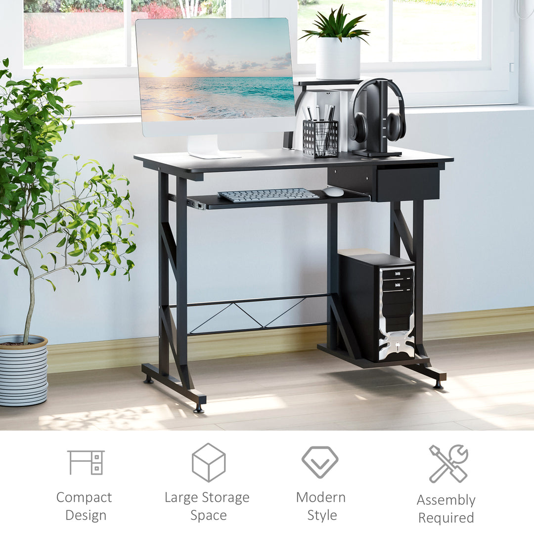 MCL Computer Desk with Display Stand, Sliding Keyboard Tray Drawer and Host Box Shelf Home Office Workstation Black