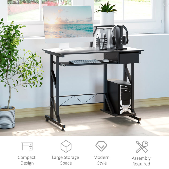 MCL Computer Desk with Display Stand, Sliding Keyboard Tray Drawer and Host Box Shelf Home Office Workstation Black