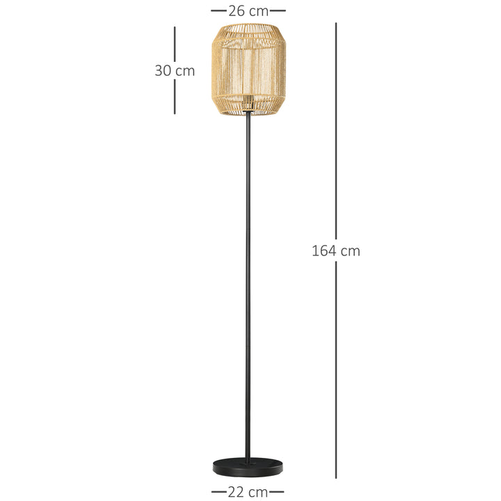 Farmhouse Standing Lamp, Floor Lamps with Hand Woven Rattan Lampshade for Living Room