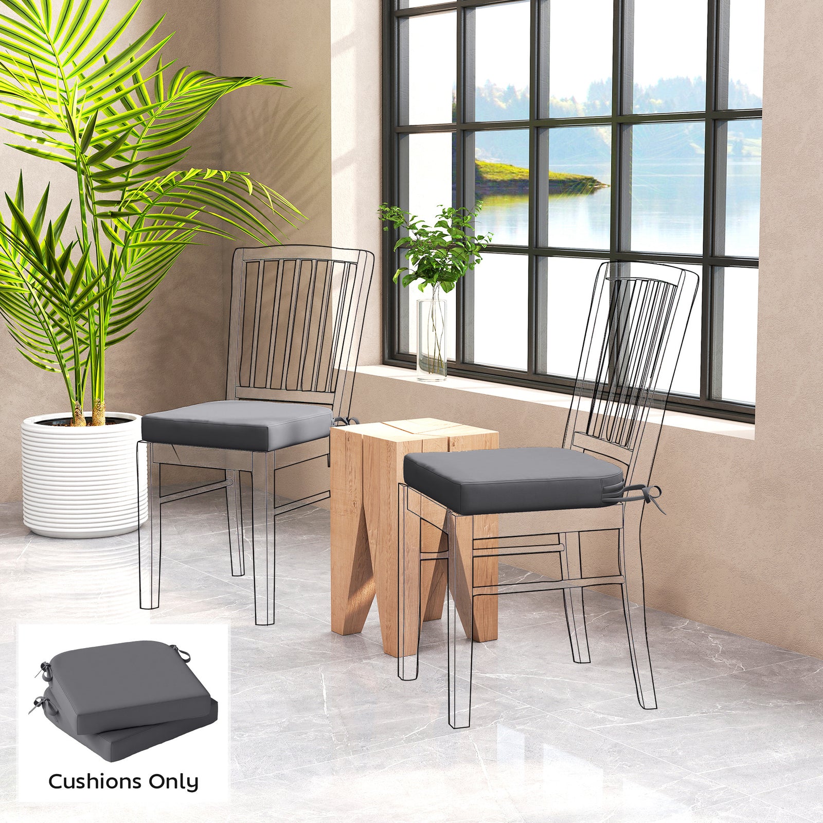 Outdoor Chair Seat Cushions Set of 2, Garden Chair Cushions with 7cm T