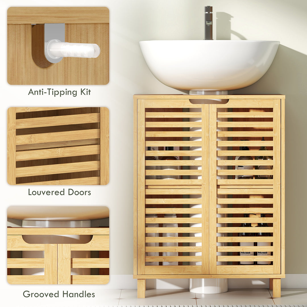 Under Sink Bathroom Cabinet, Freestanding Bamboo Under Sink Cabinet wi
