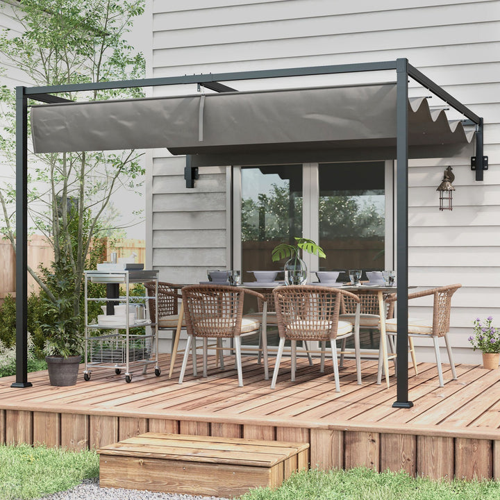2 x 3(m) Lean To Steel Pergola, with Moving Fabric Canopy - Dark Grey
