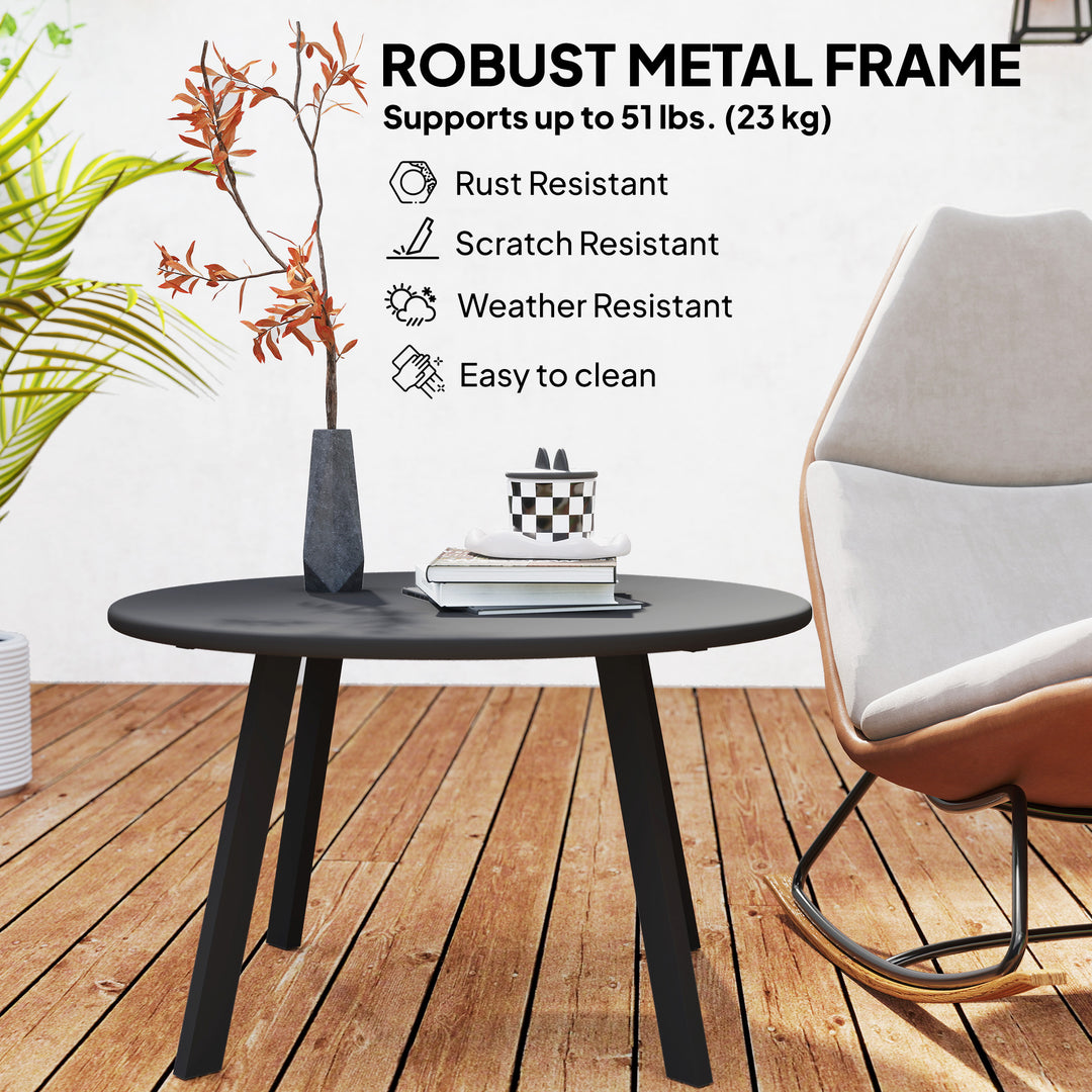 70cm Round Coffee Table, Outdoor Garden Table with Non-Slip Foot Pads and Metal Frame for Garden, Terrace, Balcony, Living Room, Black