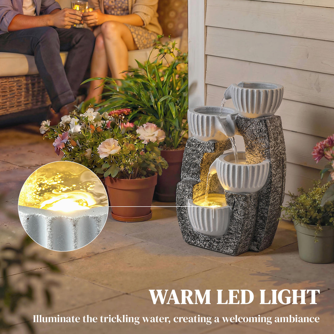 4-Tier Bowl Water Feature, Indoor Outdoor Garden Water Fountain with P