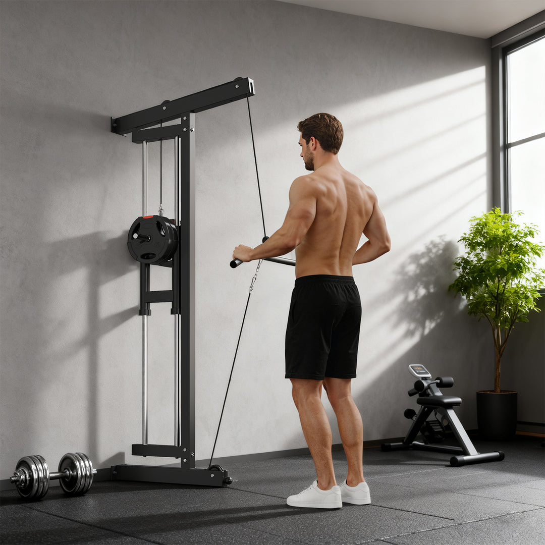 Wall Mounted Lat Pull Down Machine, Crossover Cable Machine with High & Low Pulleys for Home Gym Full Body Workout