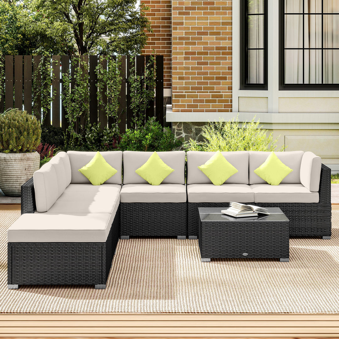 8 Piece Rattan Corner Sofa Set with Wide & Deep Seat, Assembled Aluminium PE Rattan Garden Furniture Set with Thick Cushions and Glass Top Table for Outdoor, Conservatory, Black