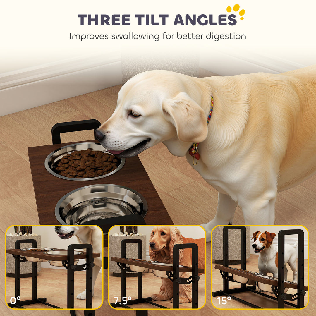 Raised Dog Bowls with Stand, 4 Heights Adjustable Pet Feeder with 3 Adjustable Angles for Small, Medium &amp; Large Breeds