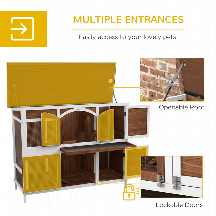 PawHut Two-Tier Wooden Pet Hutch with Openable Roof, Slide-Out Tray | Aosom UK