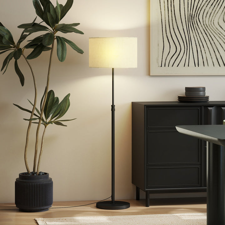 Floor Lamp with Remote, Height Adjustable Standing Lamp with Linen Sha