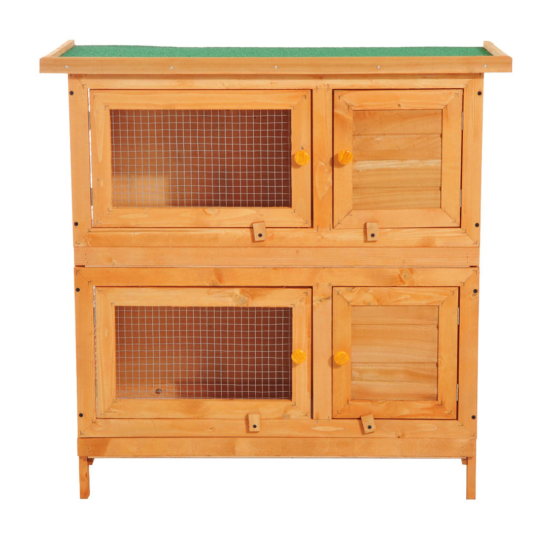 Pawhut 90cm 2 Tiers Rabbit Hutch Wooden Pet Cage W/ Run Bunny House | Aosom UK