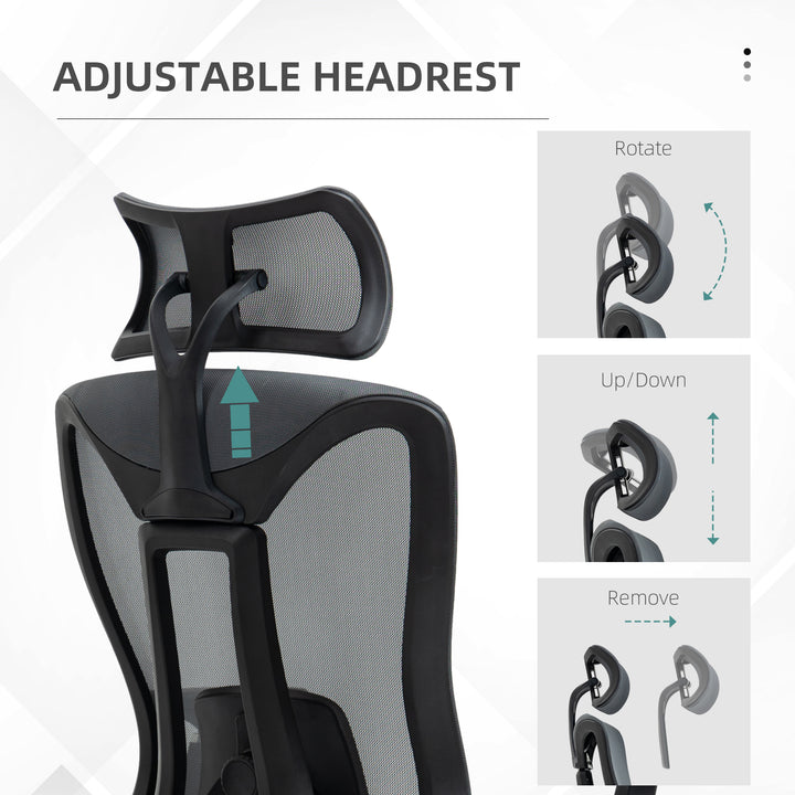 Mesh Office Chair, Ergonomic Desk Chair, Computer Chair with Adjustable Headrest and Lumbar Support, 135° Reclining Back and 3D Armrest for Home Office Study, Grey