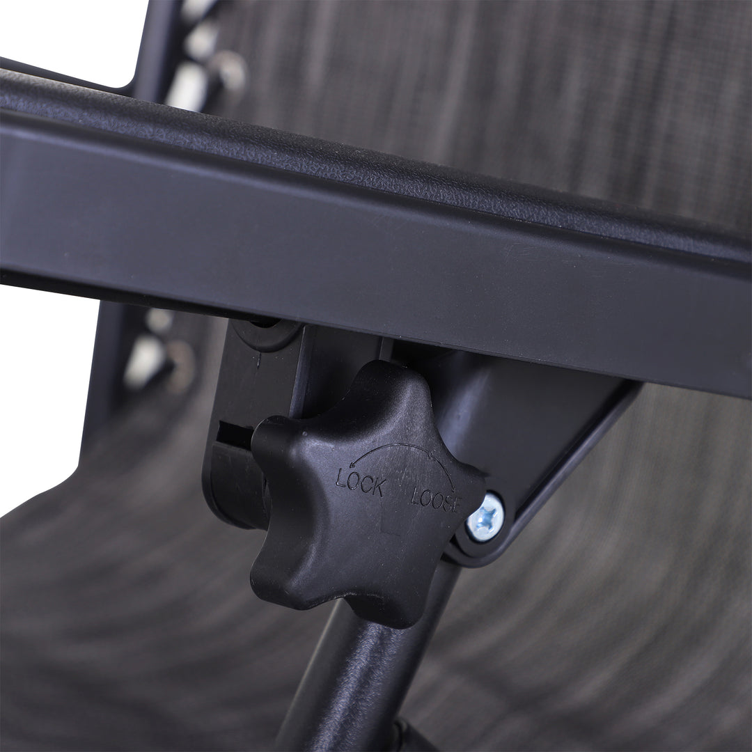 MCL Foldable Reclining Garden Chair with Headrest, Zero Gravity Deck Sun Lounger Seat Chair with Footrest, Armrest, Cup Holder & Canopy Shade, Grey