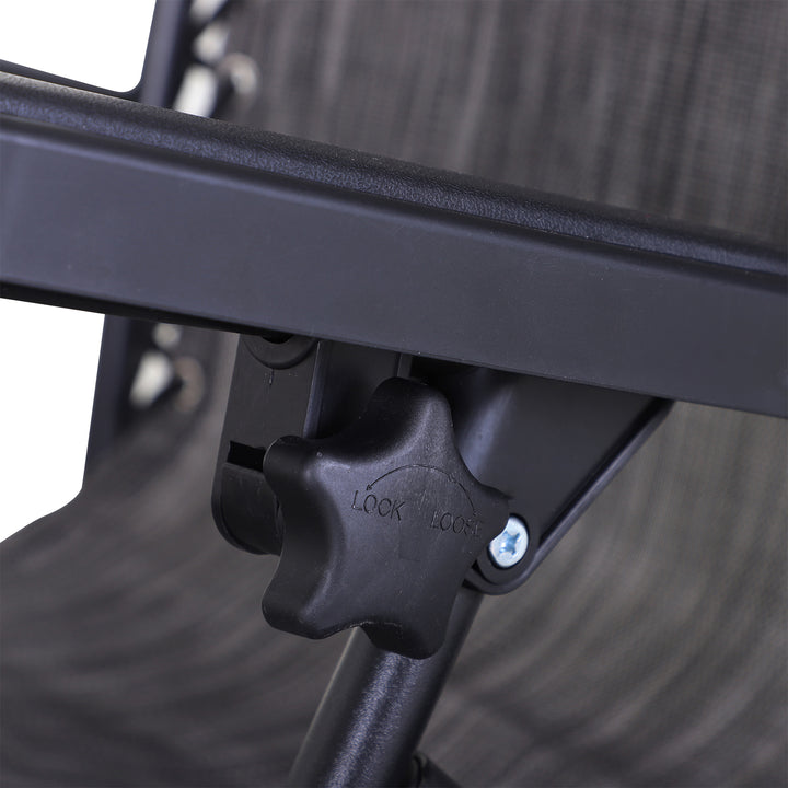 MCL Foldable Reclining Garden Chair with Headrest, Zero Gravity Deck Sun Lounger Seat Chair with Footrest, Armrest, Cup Holder & Canopy Shade, Grey