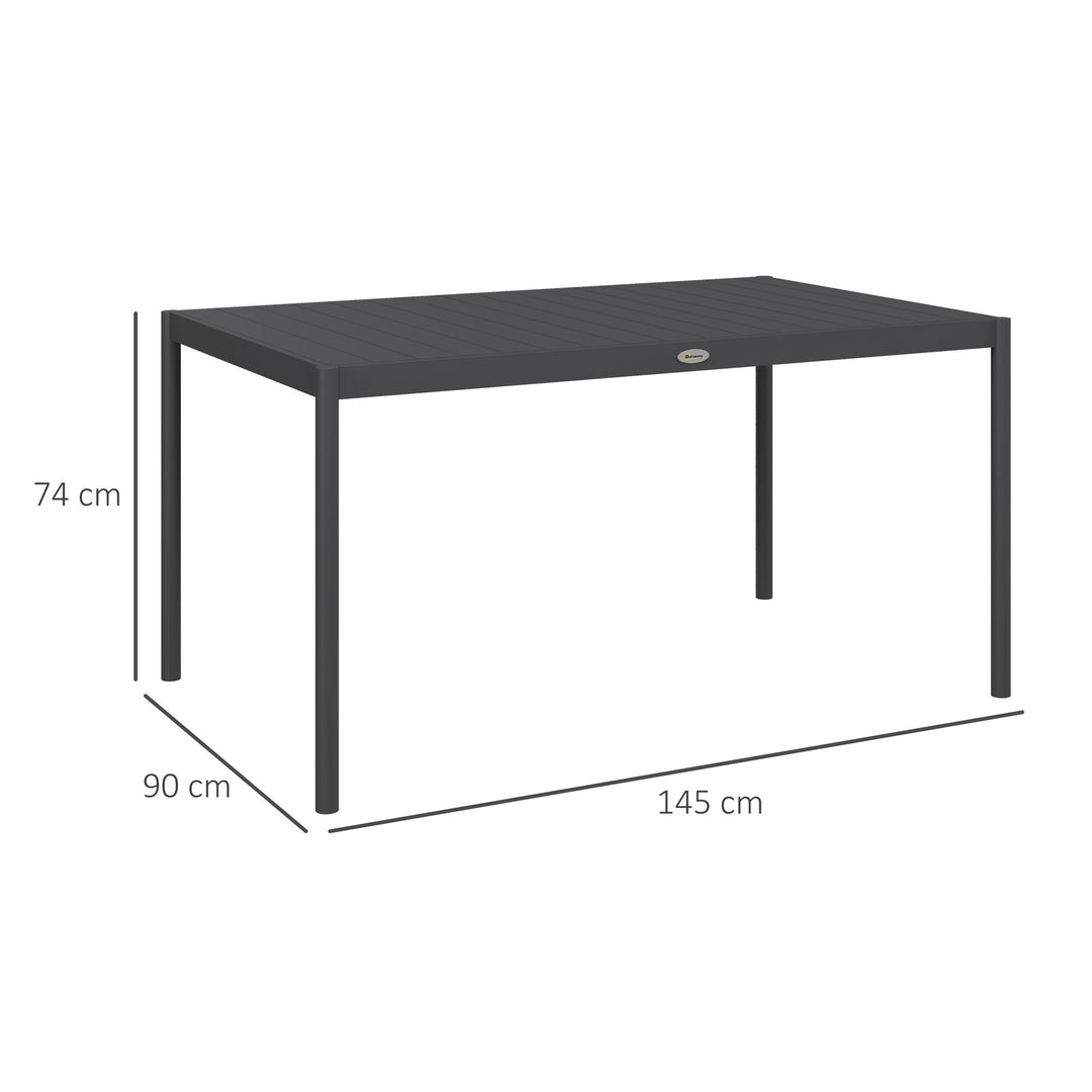 Six-Seater Outdoor Table with Slatted Aluminium Top and Steel Legs