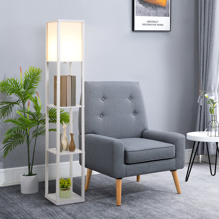 3-Tier Floor Lamp, Floor Light with Storage Shelf, Reading Standing Lamp with Acrylic Shade for Living Room, Bedroom, Kitchen, Dining Room, Office, Dorm, 160cm, White