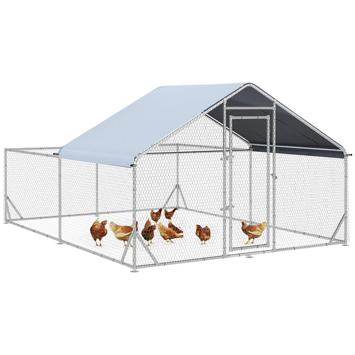 PawHut Walk In Chicken Run, Galvanized Chicken Coop Outdoor Hen House Poultry, Duck Rabbit Hutch for Backyard with Water, UV-Resist Cover, 4 x 3 x 2 m