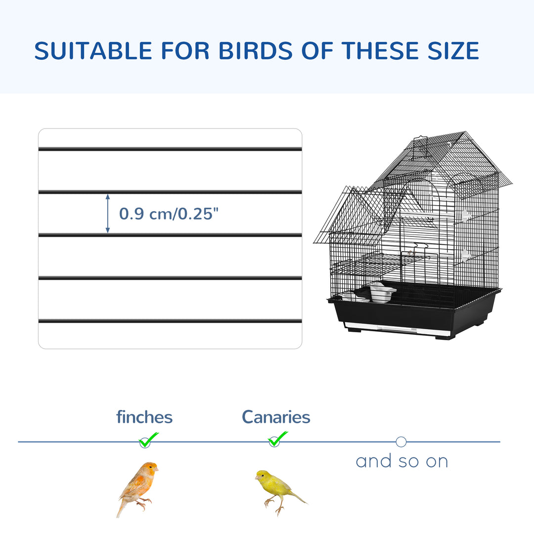 Metal Bird Cage for Finch, Canary w/ Food Containers, Swing Ring, Tray, Handle, 39 x 33 x 47cm