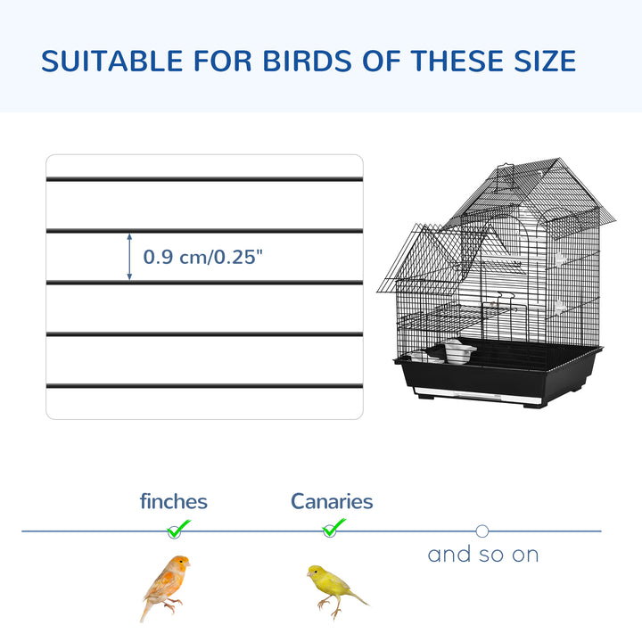 Metal Bird Cage for Finch, Canary w/ Food Containers, Swing Ring, Tray, Handle, 39 x 33 x 47cm