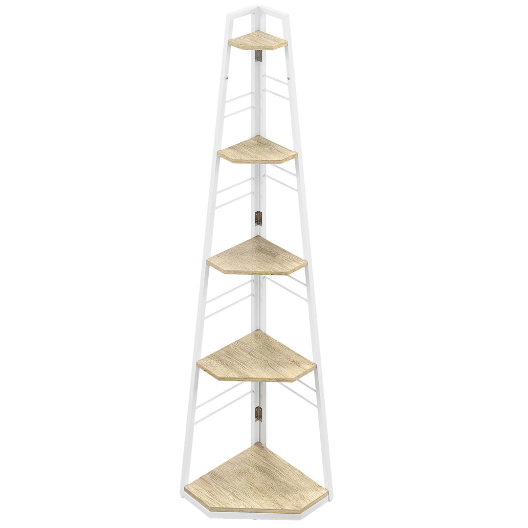 Five-Tier Corner Shelf - White/Wood-Effect