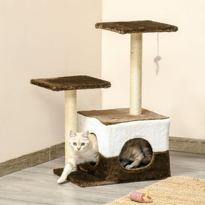 MCL Cat Tree Tower for Indoor Cats Kitten House Scratching Posts with Condo Perch Interactive Mouse Toy, 45 x 33 x 70 cm, Brown