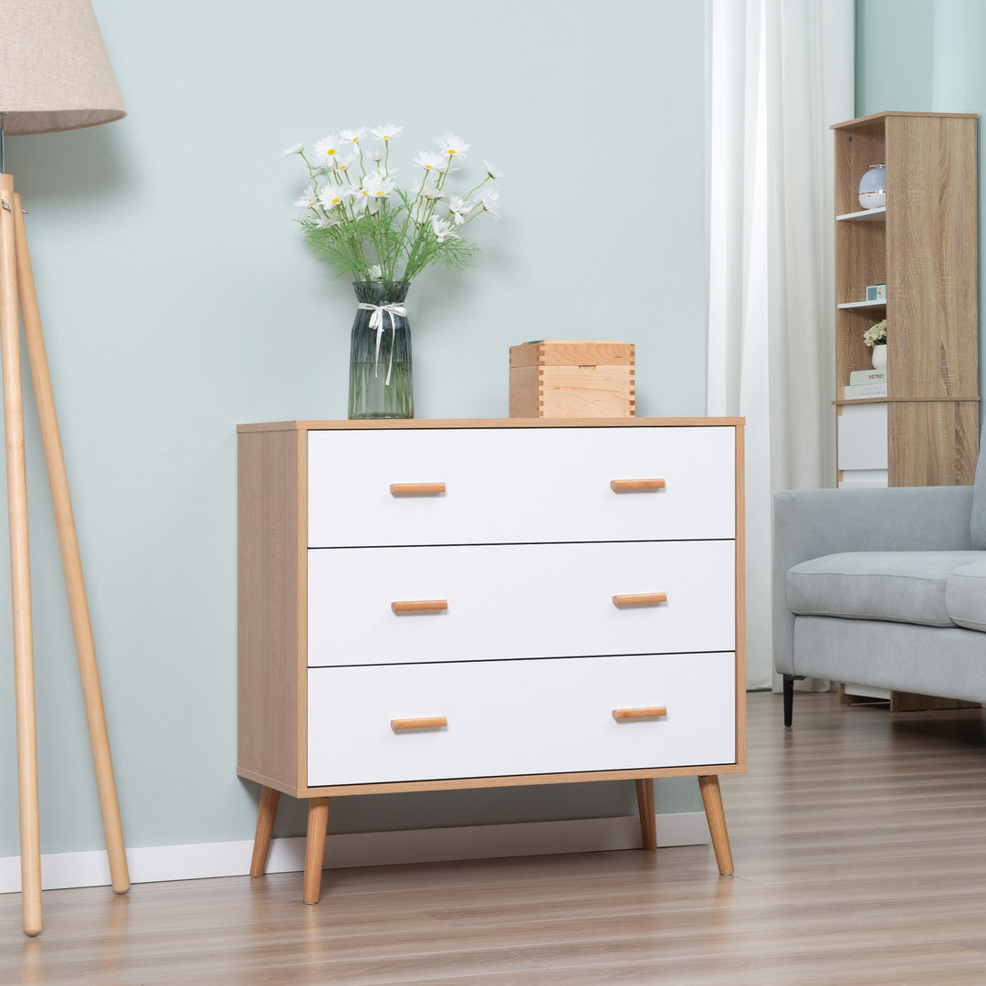 HOMCOM Modern Chest of Drawers, 3-Drawer Bedroom Storage Cabinet, White and Natural Wood Finish | Aosom UK