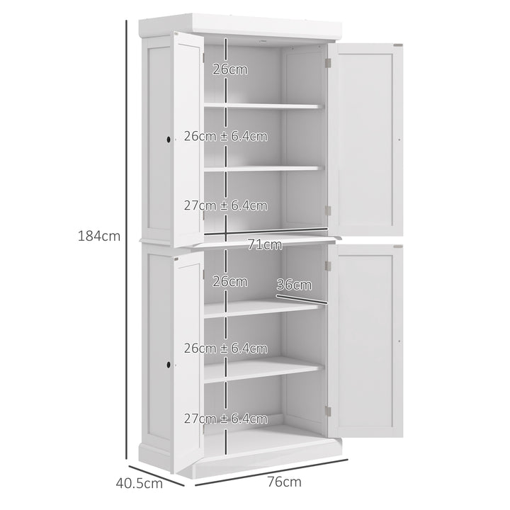 MCL Freestanding Kitchen Cupboard with 4 Doors, Storage Cabinet with 6-Tier Shelving and 4 Adjustable Shelves, White