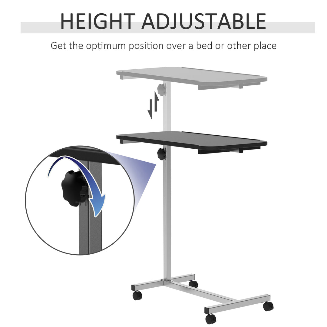MCL Height Adjustable Over Bed Table with Wheels, C Shaped Laptop Desk, Portable Hospital Bed Table for Living Room, Bedroom, Black