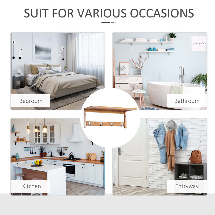 MCL Wall Mounted Coat Clothes Hat Hanger 4 Hooks Rack Stand with Rail & Storage Shelf for Hallway Entryway Bedroom Bathroom