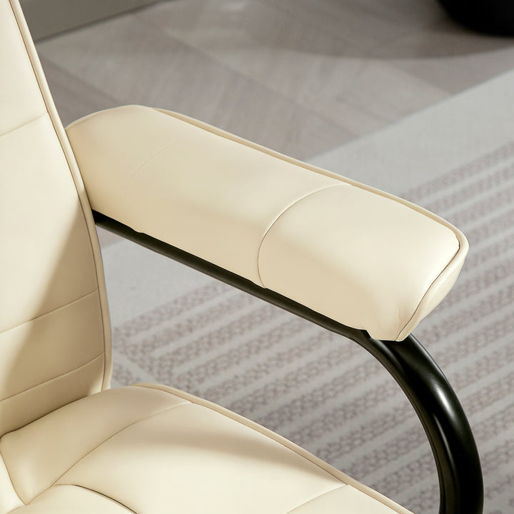 Swivel Recliner Chair and Footstool, Faux Leather Massage Recliner Armchair with Remote Control and Round Wrapped Base, Cream White