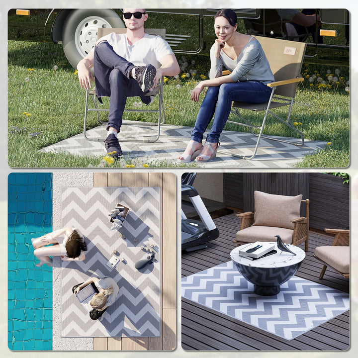 121 x 182 cm(4x6ft) Outdoor Rug Reversible Mat Plastic Straw Rug Portable RV Camping Mat for Garden Deck Picnic Indoor, Light Grey & White