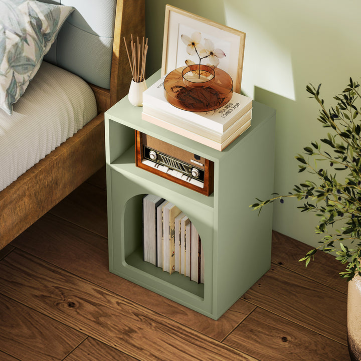 Bedside Table with 2 Open Compartments - Light Green