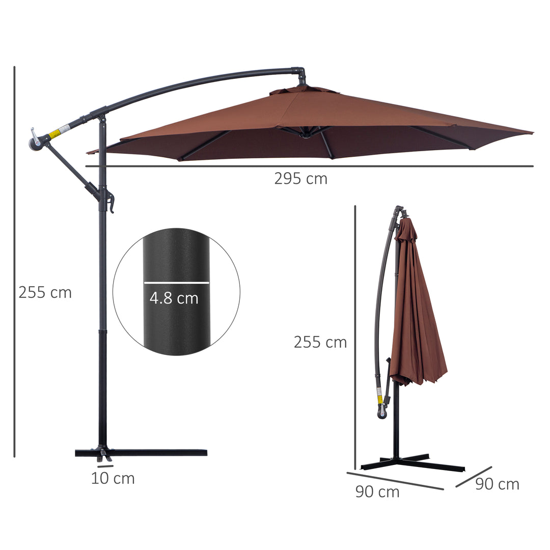 Outsunny Waterproof 3m Hanging Cantilever Umbrella: Adjustable Angle & UV Protection, Coffee Hue | Aosom UK