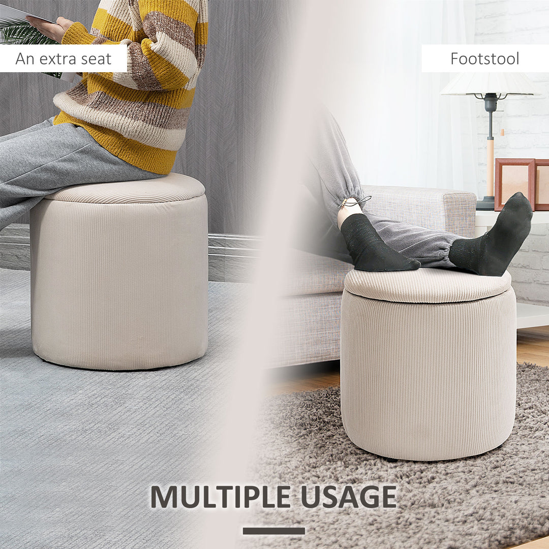 HOMCOM Modern Storage Ottoman with Removable Lid, Fabric Storage Stool, Foot Stool, Dressing Table Stool Side Table, Set of 2, Cream White