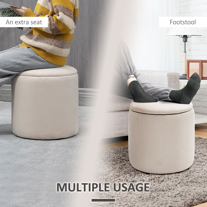 Set of 2 Round Ottoman with Storage, Fabric Vanity Stool for Makeup, Footrest Stool with Removable Lid for Living Room & Bedroom, Cream White