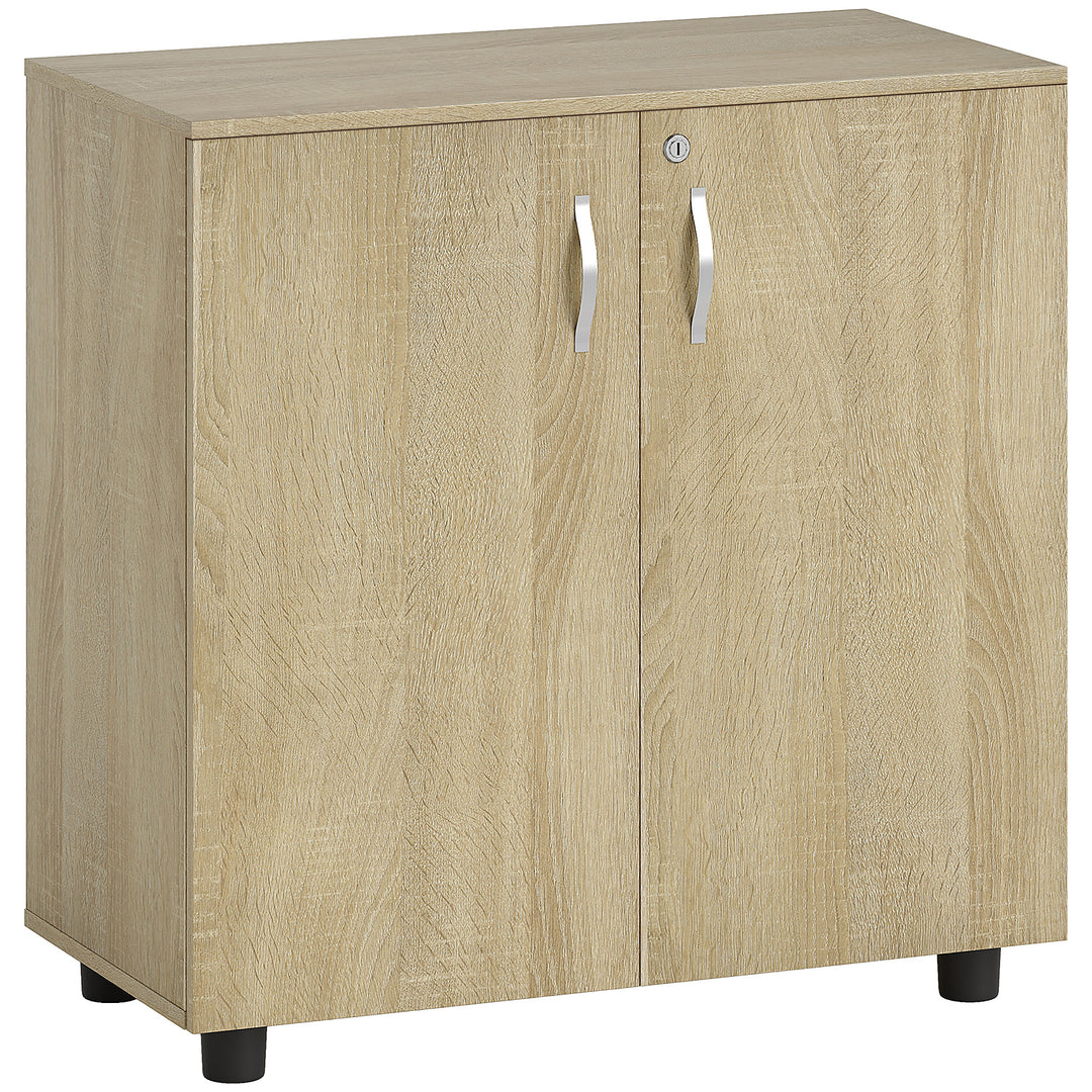 Two-Tier Locking Office Storage Cabinet - Oak