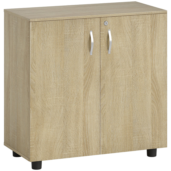Two-Tier Locking Office Storage Cabinet - Oak