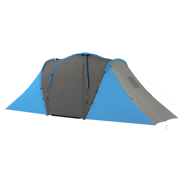 Outsunny 6 Man Tent, Camping Tent with 2 Bedroom and Living Area, 2000mm Waterproof Family Tent with Latern Hook, Blue | Aosom UK