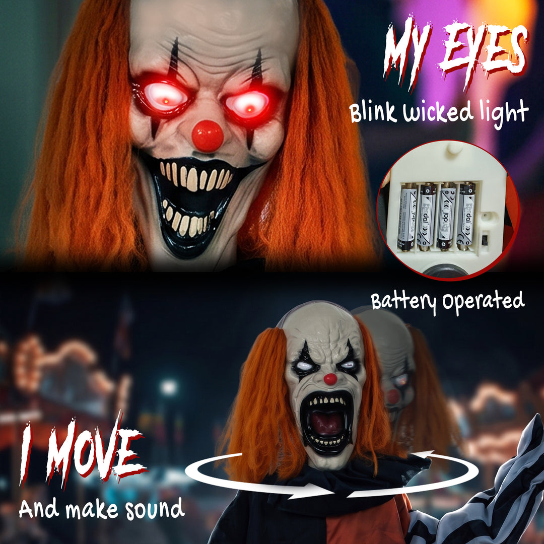 Animated Halloween Face Changing Clown, Animatronic Joker with Cacklin
