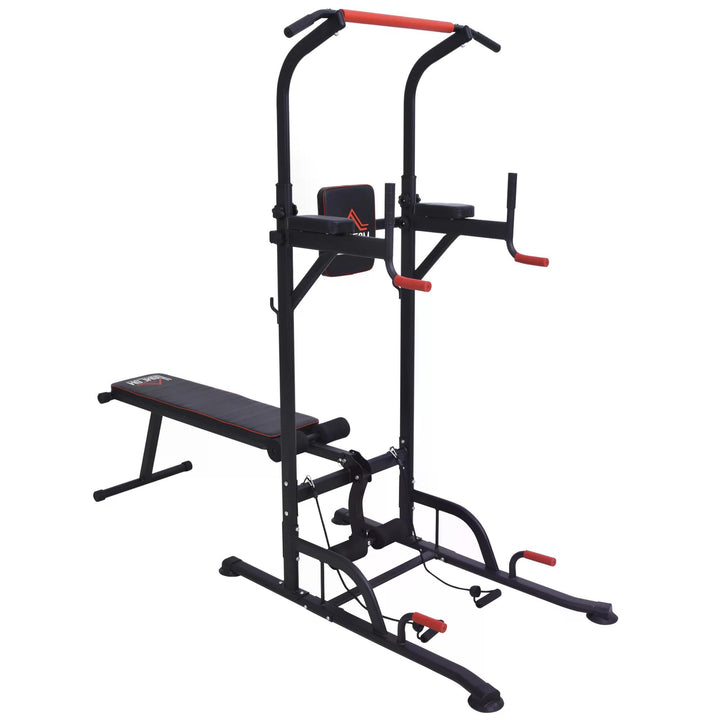 HOMCOM Steel Strength Training Power Tower Pull Up Station Black/Red | Aosom UK