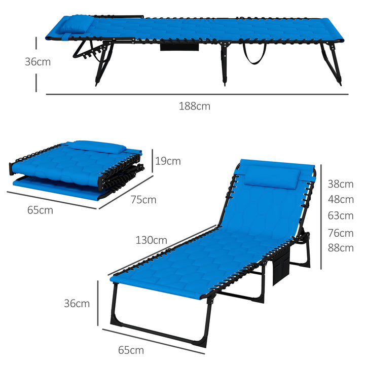 Set of Two Sun Loungers, with Five-Position Reclining Backs - Blue