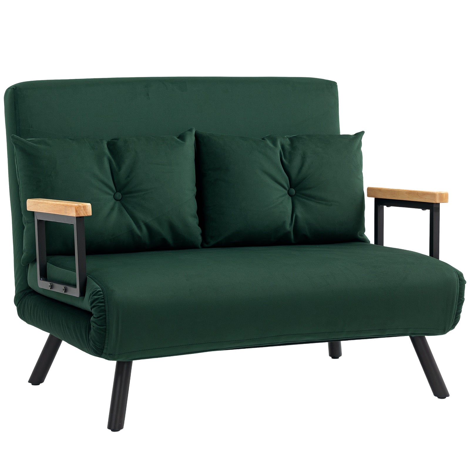 4-in-1 Velvet-Feel Double Sofa Bed, with Pillows - Green
