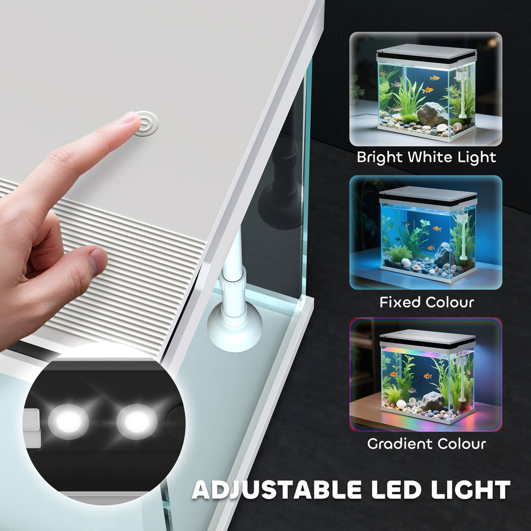 26L Glass Fish Tank With Filter System, LED Lights, Water Pump, White